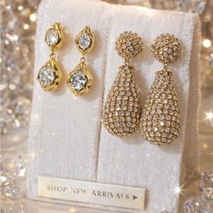 Bundle! Elegant Gold and Crystal Drop Earrings, 2 sets.
